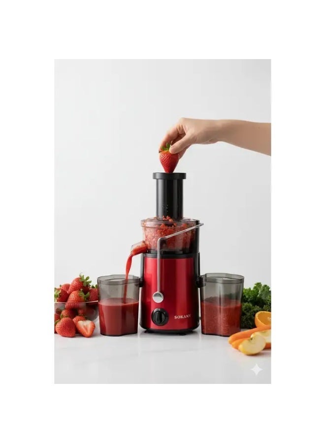 sokany SK-4001 Sokany Fruit and Vegetable Juicer - 800W motor, two different speeds, large juice bowl, stainless steel - Red and Black - Image 2